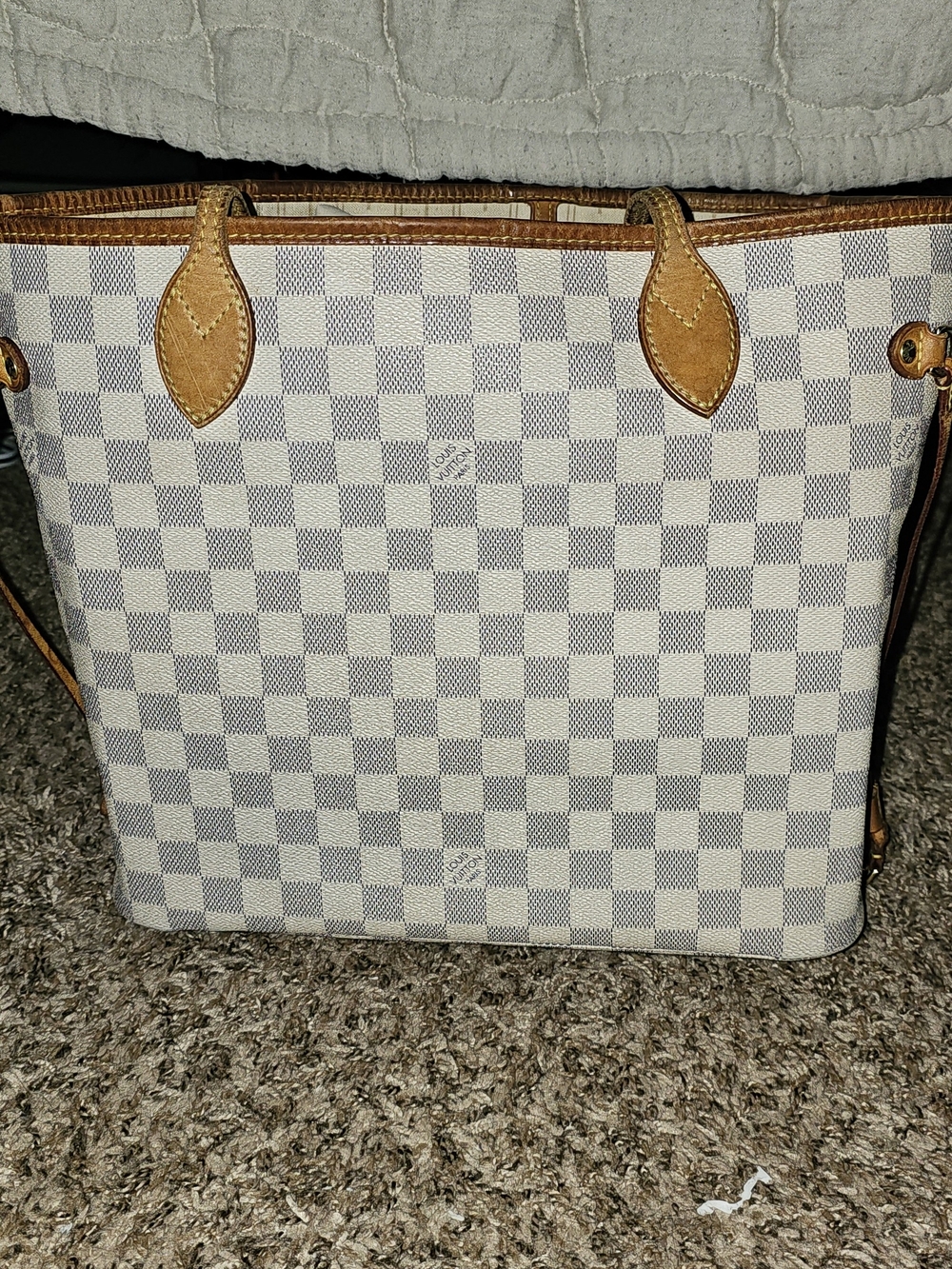 Louis Vuitton Damier Azur Canvas Tote Bag - White/Blue Check
